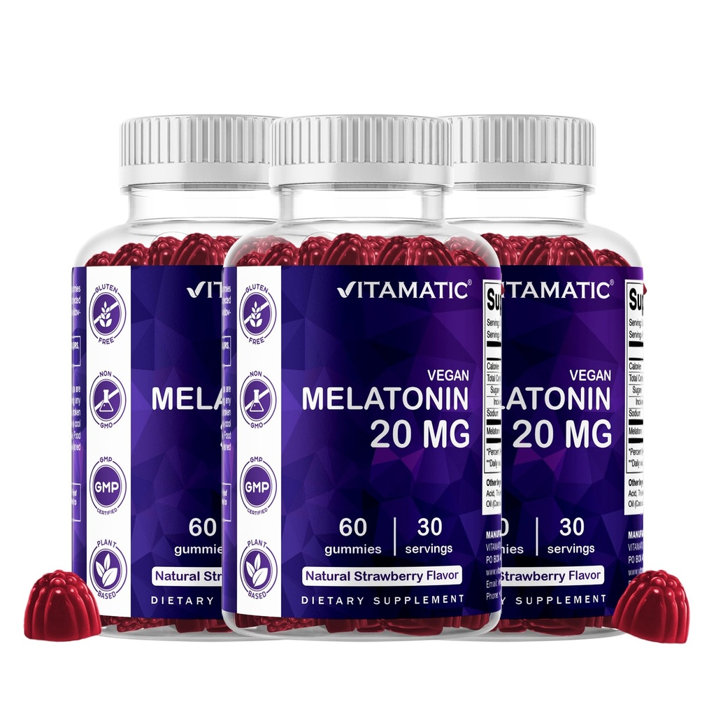 Vitamatic Melatonin 20 mg Gummies for Yetişkinler, 30 Hizmet - 60 Vejetaryen Gummies - Non-Habit Form Supplement Supplement Supplement