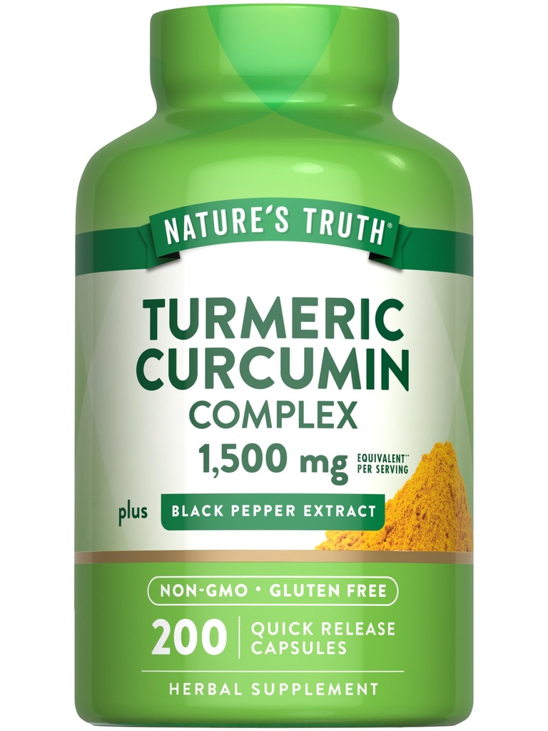 Nature's Truth Turmeric Curcumin Kompleksi | 1500 mg | 200 Capsules | Black Pepper Extract | Non-GMO & Gluten Free Supplement Supplement