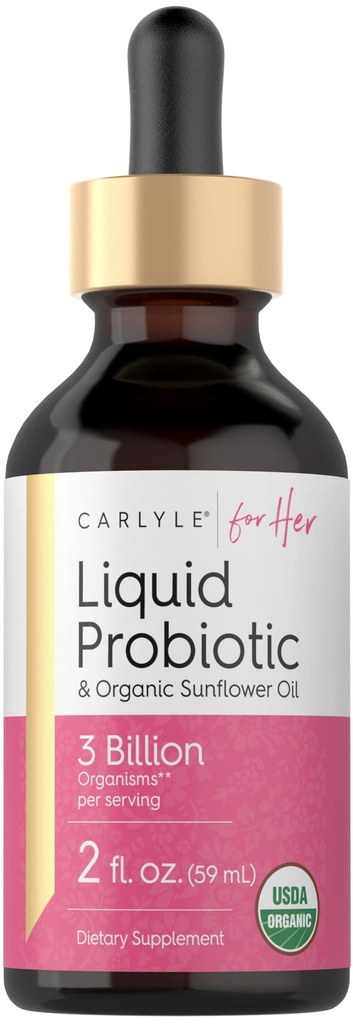 Carlyle Liquid Probiyotik for Women | 2 fl oz | Organik Sunflower Oil | 3 Milyar Aktif Organizm | Diyet Supplement for Her Her