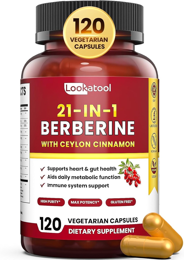 21-in-1 Berberine Supplement with Ceylon Cinnamon - Organik Berberine HCL Phytosome, 5X Higher Abors for Metabolism Support 120 Capsules