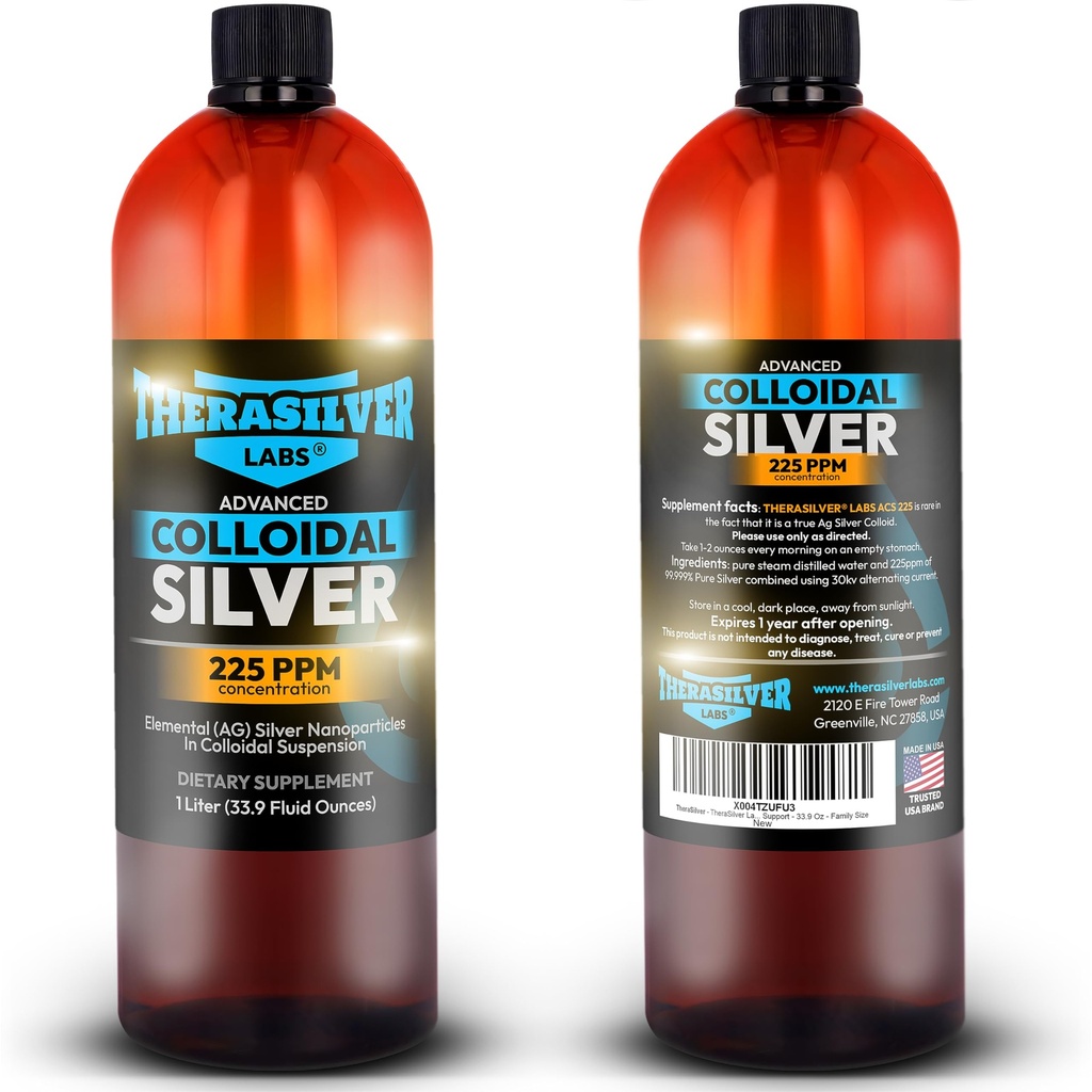 TheraSilver-TheraSilver Labs ACS 225-Advanced Colloidal Silver Liquid-225 PPM-Pure Bioaktif Nano Parçacıklar Immune Support-32 Oz-Family Boyutlu Boyut