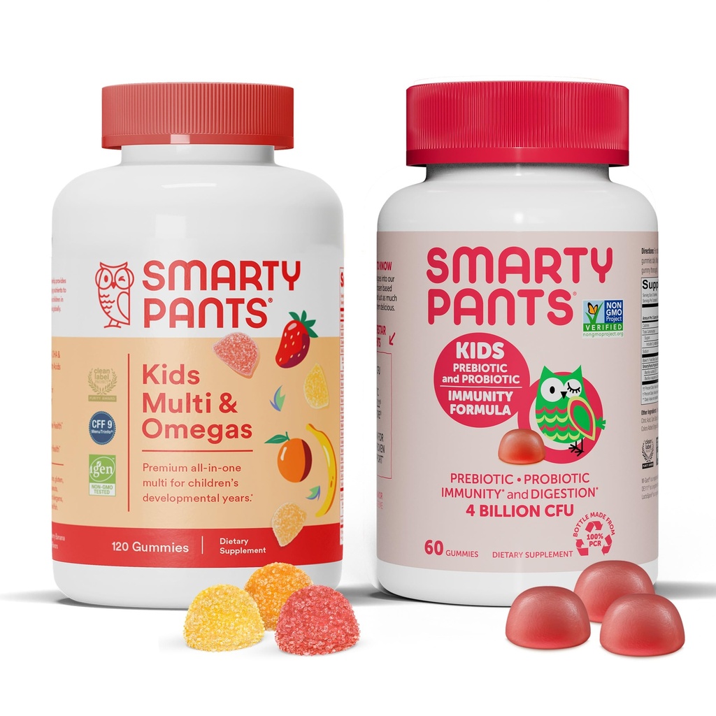 SmartyPants Kids Multivitamin Gummies and Probiyotik Immunity Sche: Omega 3 Fish Oil (EPA/DHA), D3, C, Vitamin B12, B6, Digestive & Immune Support Supplement (30 Day Supply)