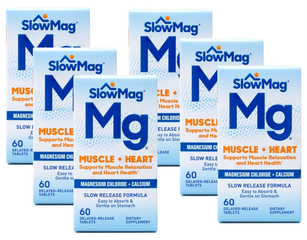 Yavaş- SlowMag-Mag Magnezyum Chloride With Food, 60 sekmeler 6 Paket