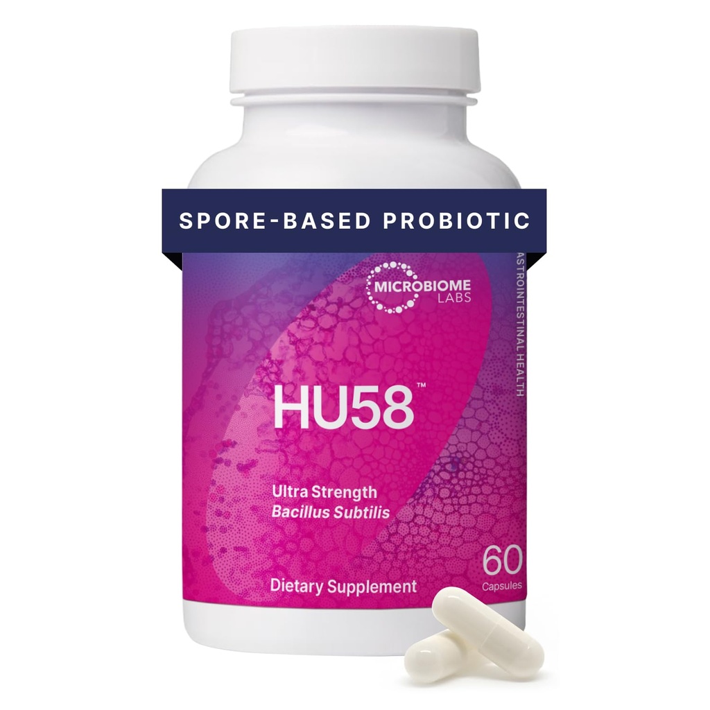 Microbiome Labs HU58 Bacillus Subtilis Probiyotiks for Women and Men - Yüksek Potency Spore Probiyotik for Digestive Health & Immune Support - Daily Capsules with 10 Milyar CFU (60 Capsules)