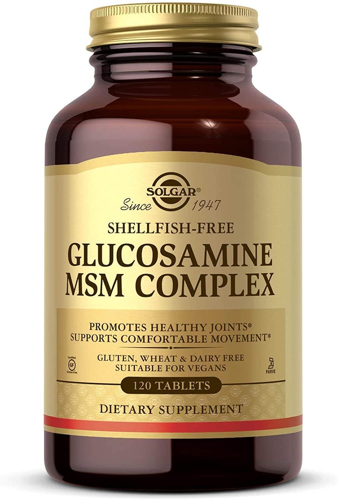 Solgar Glucosamine MSM Kompleksi, 120 Tablet - Sağlıklı Ortakları Destekler - Hareket ve Flexability - Destekler Collagen - Shellfish-Free - Gluten Free, Dairy Free, Kosher - 40 Hizmetler