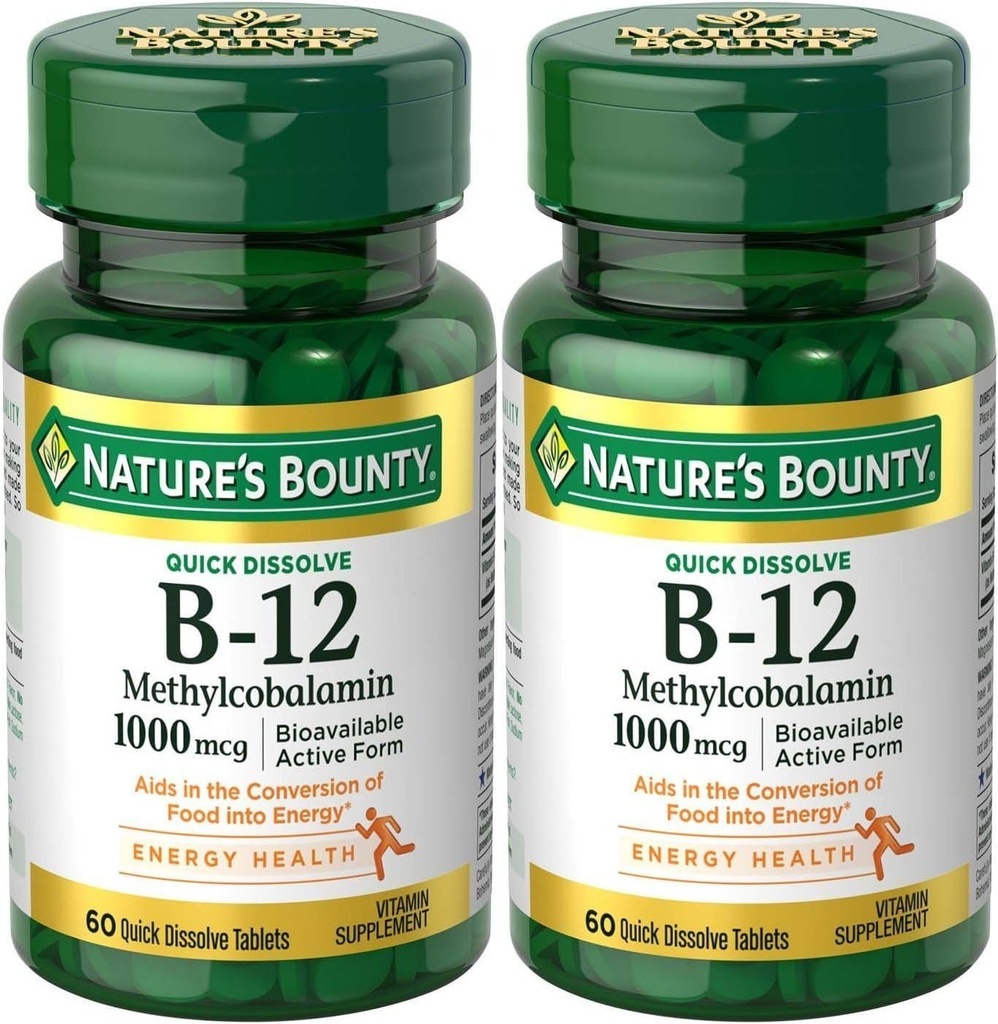 Doğalar Bounty Mecobalamin B12 Microlozenge Tabletleri, 1000 mcg, 120 Kont), 60 Kont (Pack of 2)