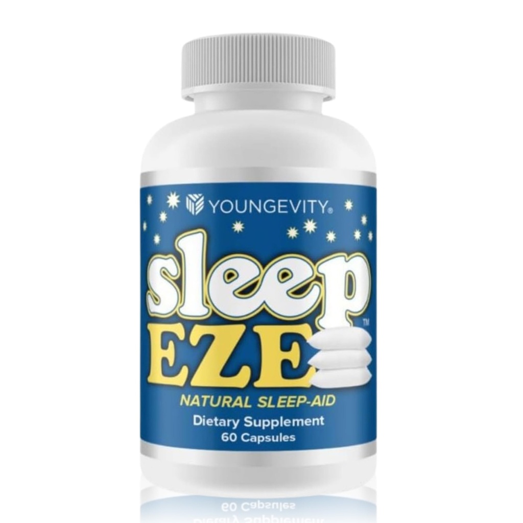 Youngevity Sleep Eze - Natural Sleep Support - Valerian Root, Passion Flower, 5-HTP, Melatonin - Non-Habit Form - Uyku Desteği Tamam - (60 Capsules)