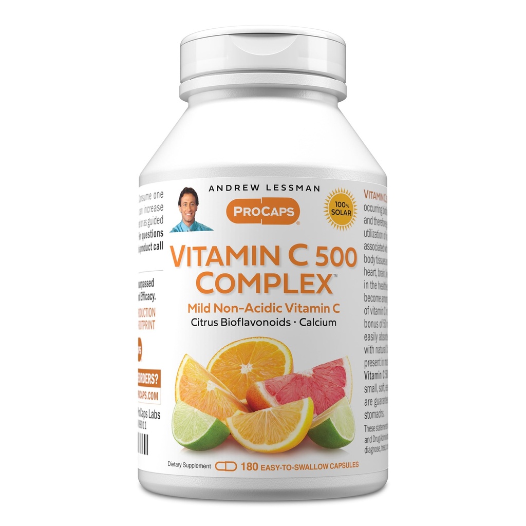 ANDREW LESSMAN Vitamin C 500 Kompleksi 180 Capsules - Non-Acidic Vitamin C Plus Citrus Bioflavonoids for Immune System and Anti-Oxidant Support, No Stomach Upset, Easy Small to Swallow Capsules