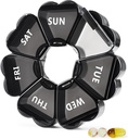 MOLN HYMY Büyük Pill Organizer 7 Gün, Pretty Weekly Pill Box Case, Cute Girly Tıp Vitamini, Gummy, Drug, Supplement (Black)