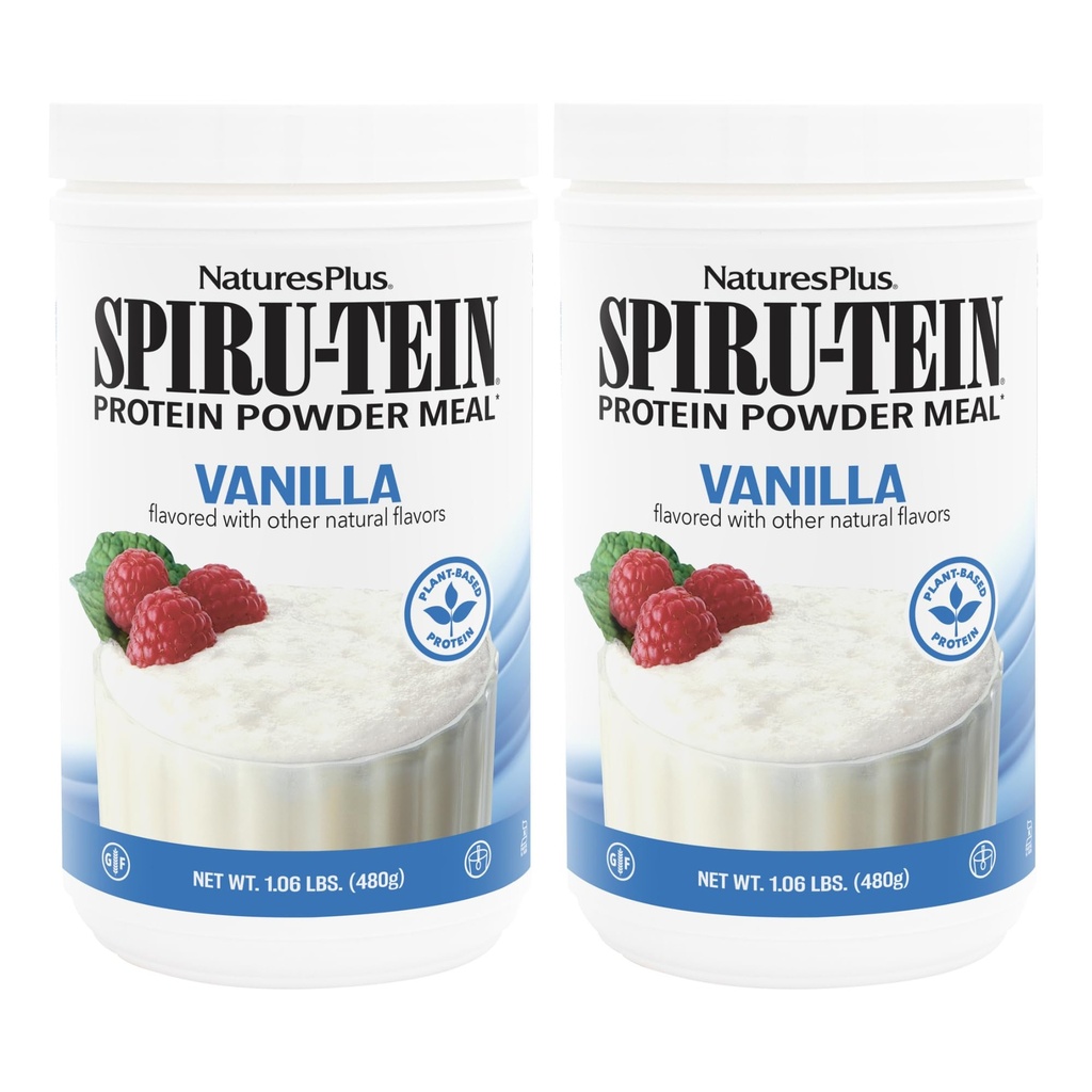NaturesPlus SPIRU-TEIN, Vanilla - 1.06 lbs, 2 Paket - Plant-Based Protein Toz - Vejetaryen, Gluten Free - 32 Toplam Hizmetler