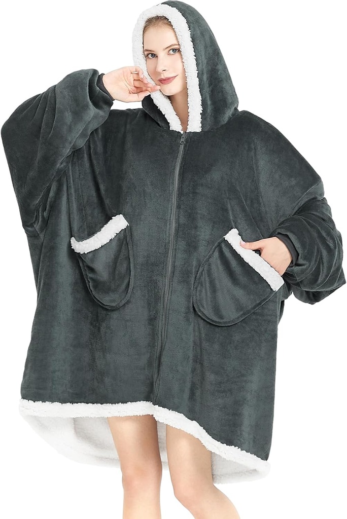 Topcee Overscale Wearable Blanket Sherpa Fleece Blanket Hoodie Comfortable Soft Warm - Cozy and Fuzzy Blanket with Giant Pocket Pocket - Dark Grey