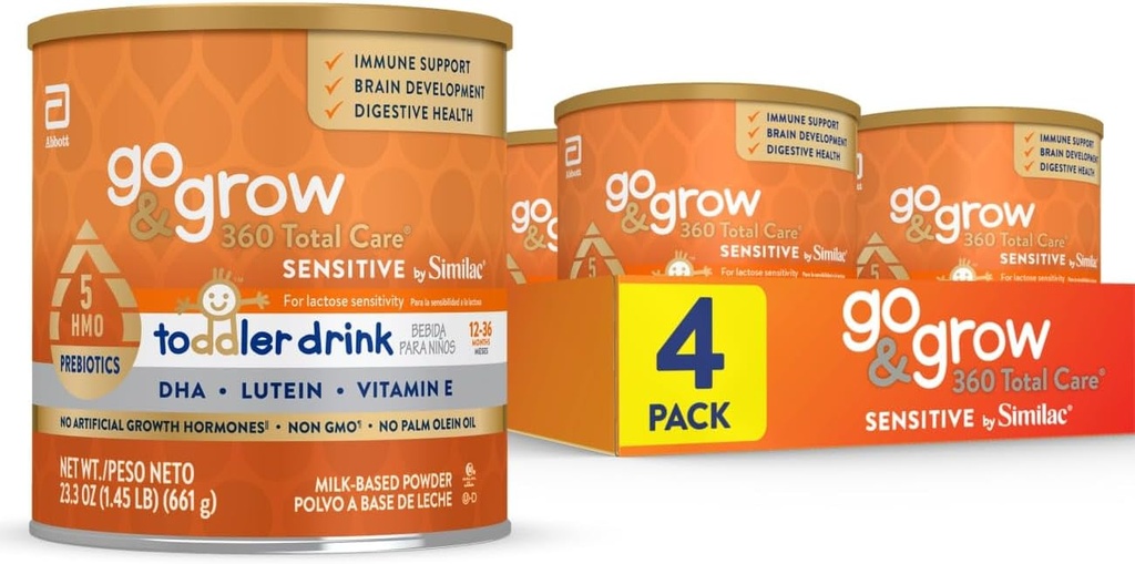 Go & Grow 360 Total Care Hassas Tarafından Similac Toddler Beslenme 5 HMOs, Toz, 23.3-oz Can, Pack of 4