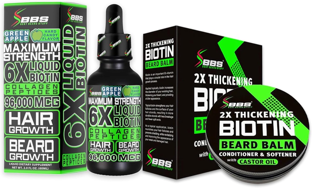 Ayıd Büyüme Kit w/ 2Xing Biotin Beard Balm & Mustache Wax + 6X Sıvı Biotin ile Collagen Peptides ile Yüz Saç Büyümesi - Amerika'da Formülasyon