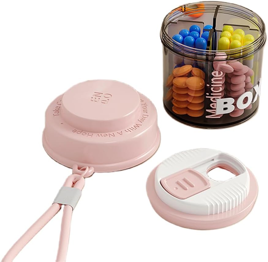 Pembe Pill Box for Women Purse, Small Pill Box, Travel Pill Organizer, Pill Şişeler için 4 bölme, Pocket, Handbag Pill Organizer, Travel Pill case (Pink)