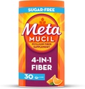 Metamucil 4 in 1 Daily Fiber Supplement Powder, Fiber Powder for Digestive Health and Regularity*, Sugar-Free, Orange, Naturally Sourced Psyllium Fiber, 30 teaspoons