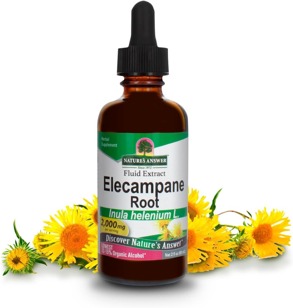 Doğanın Yanıtı Elecampane Root 2 oz. Düşük Organik Alkol 2000 mg - Herbal Supplement - GMO & Kosher - Low Alkol Gluten Ücretsiz 100% Vegan - 2 FL Oz