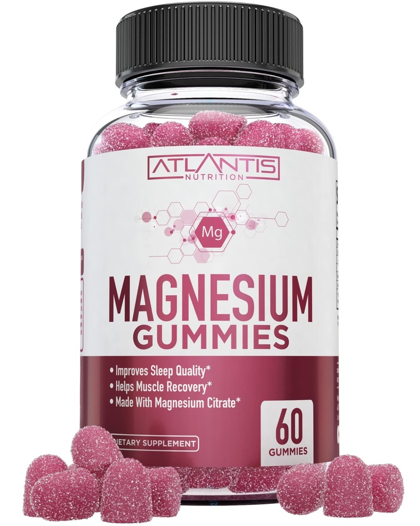 Atlantis Beslenmeleri Gummies – 770 mg Magnezyum Çocuklar ve Yetişkinler için Citrate | Destekler Kas Kurtarma, Eases Cramps, Tavsiyeler Calmness & Better Sleep | 60 Vegan Gummies