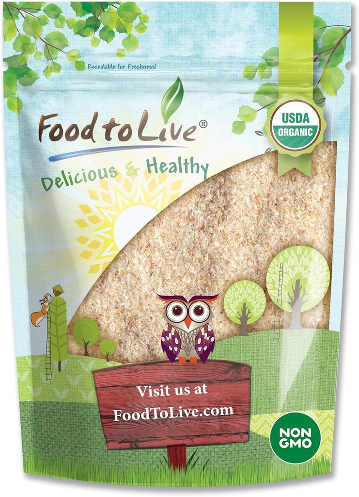Food to Live - Organic Whole Psyllium Husks, 8 Ounces - Non-GMO Flakes, Vegan, Kosher, Keto Friendly, Raw, Unsweetened, Unflavored, Bulk, Great for Baking