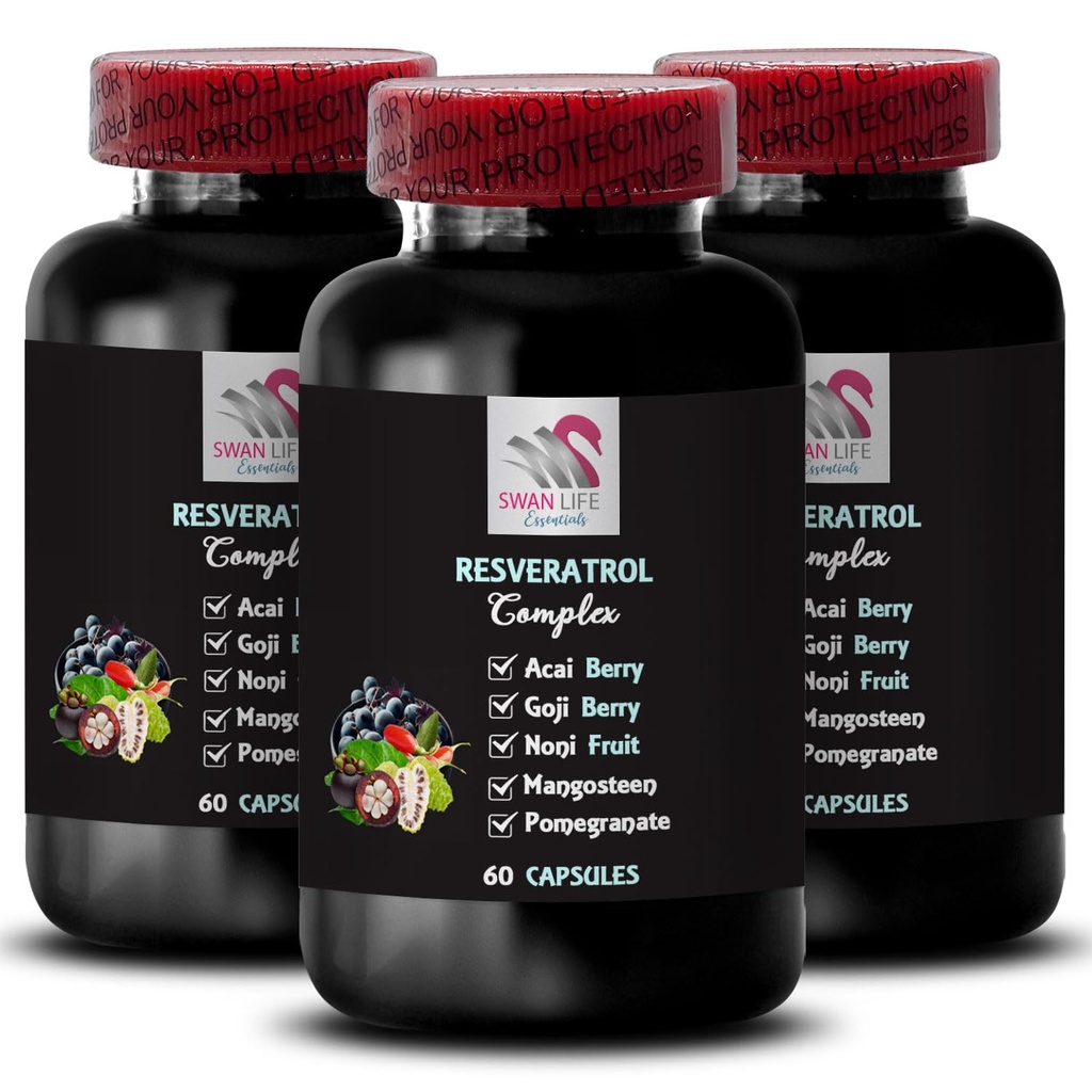 Berry Faydaları - RESVERATROL COMLEX - Daily Antioksis, Acai Berry Strength, Elderberry Boost, Grape Skin Boost, Pomegranate Energy, Goji Berry Power, Hydration Factor 3 Şişes 180 Capsules