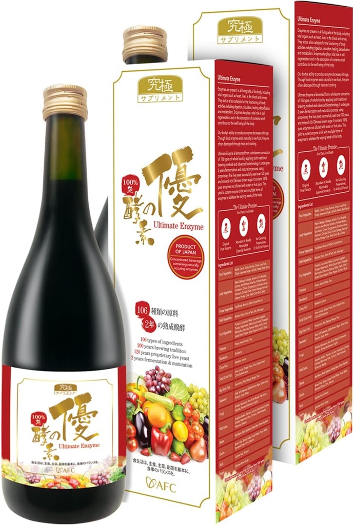 AFC Japan Digestive Ultimate Enzyme Drink – Pure Digestive Enzymes for Digestion, Gas, Bloating, Constipation Relief & Immune Support – 106 Ferment Meyveleri ve Sebzeleri, Enzyme Supplement, 720 mlx2