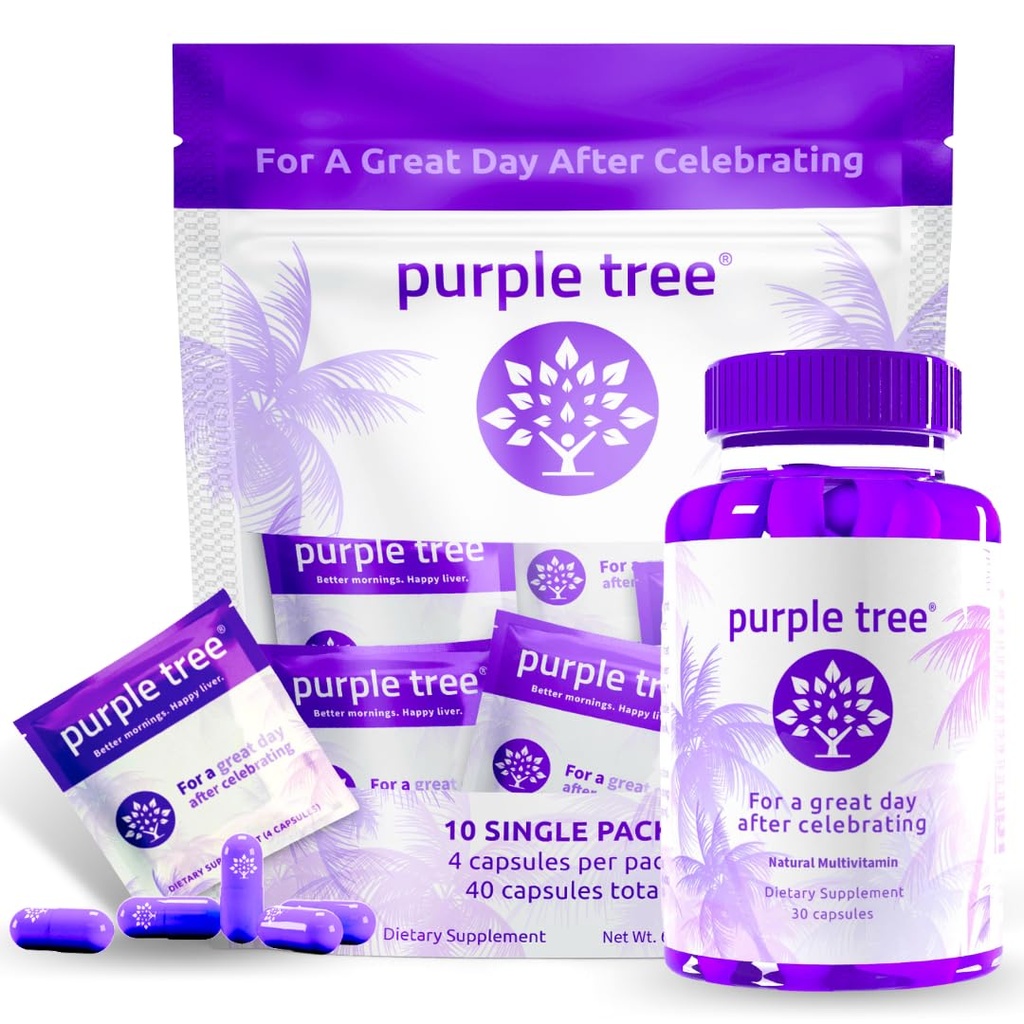 purple tree Post-Celebration Wellness Bottle + Packet Kit Combo, Liver Support, Rapid Hydration, Body Replenisher | Dihydromyricetin DHM, Milk Thistle, Electrolytes, Vitamin B, Willow Bark, Quercetin