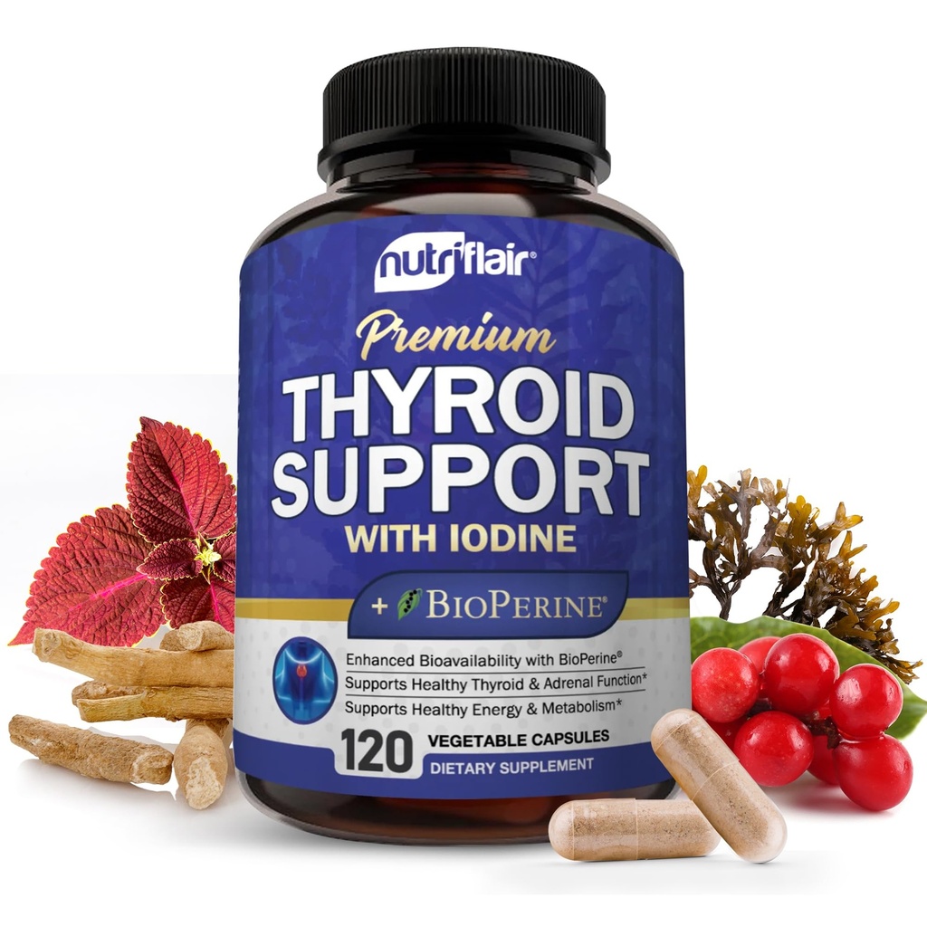 NutriFlair Yourroid Support Complex, 120 Capsules - Iodine, Black Pepper, Ashwagandha, Vitamin B12 - Yourroid Supplement for Women and Men