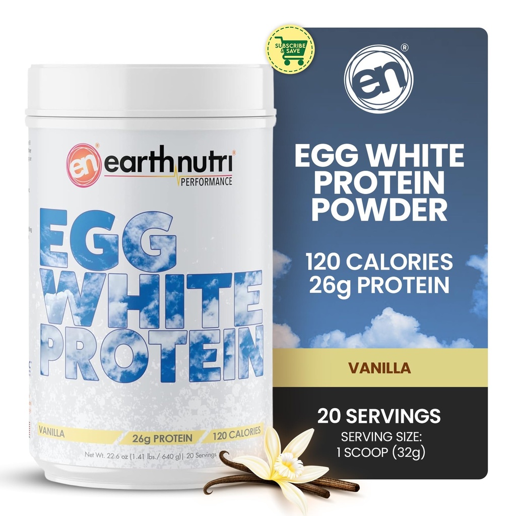 DünyaNutri - Yumurta Beyaz Protein Tozu Pre, Intra veya Post Workout, 26g of protein Per Servis, Destekler Kas Güçlü & Kurtarma, Yapay Katkılar - Vanilla 20 Hizmet (640g)