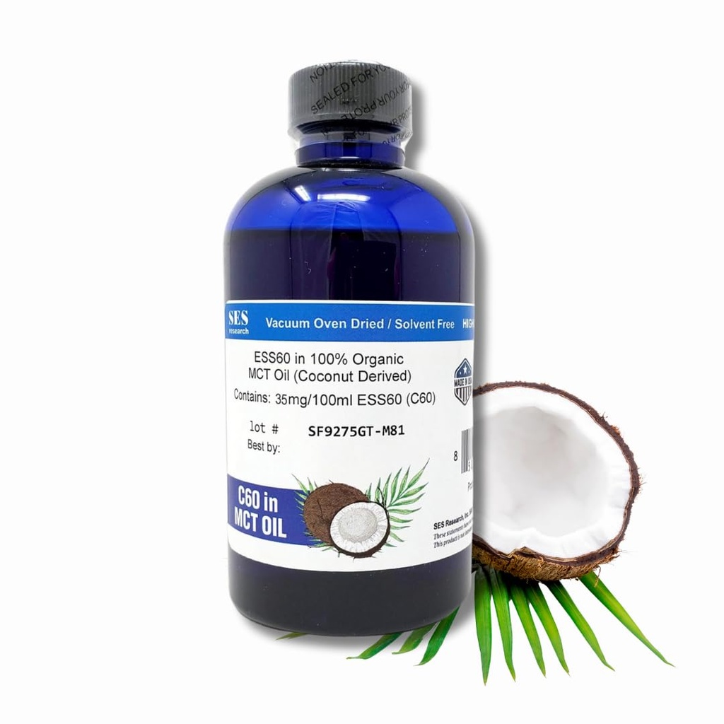 SES Research C60 Organic MCT Oil Coconut Derived - 99.99% Carbon60 - Antioxidant Nootropic Supplement - For Longevity - Sleep - Energy & Immunity 4Oz