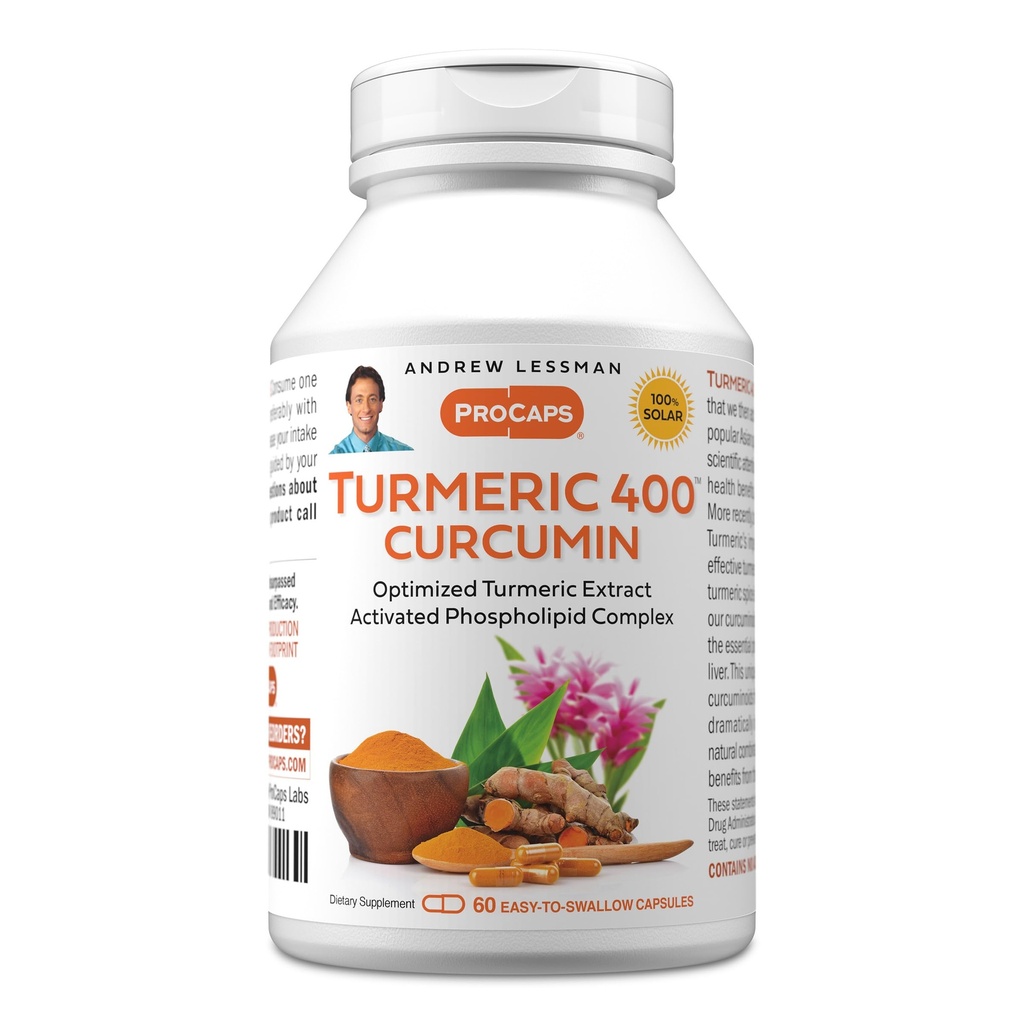 ANDREW LESSMAN Turmeric 400 mg - 60 Capsules -% 95 Curcuminoids Mükemmel Faydaları ve Aborpsiyonlar için Mükemmel Potency Kompleks, Yüksek Potency Standardized Extract, Small to Swallow Capsules - 95 Curcuminoids