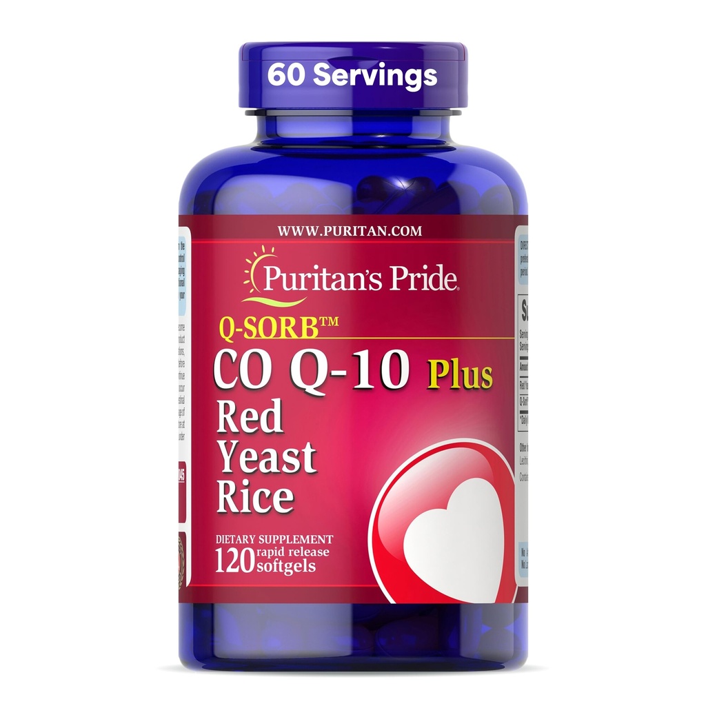 Puritan's Pride Q-SorbTM Coenzyme CoQ10 Diyeter Supplement for Heart Health, Oral Gum Health ve sağlıklı Aging Support, Plus Red Yeast Rice for Improv Digestion, 120 Hızlı Yayın Softgels