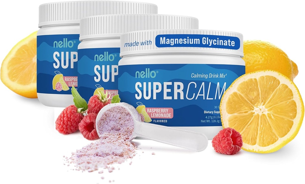 Nello Supercalm Drink Mix - Ashwagandha KSM 66, Magnezyum Glycinate, L-Theanine, Vitamin D3 - Ashwagandha Root, Magnezyum & L-Theanine Supplement - (30 Hizmet) - 3 Pack