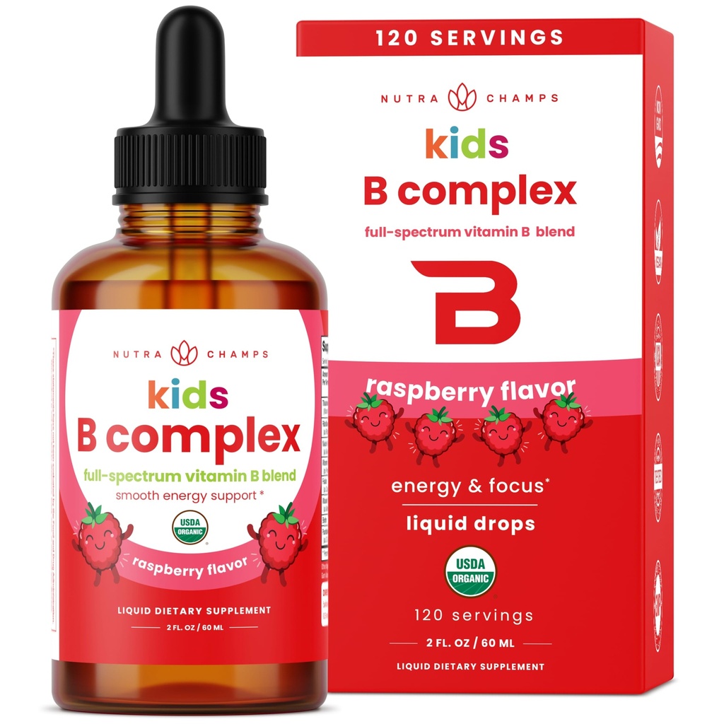 NutraChamps Vitamin B Complex for Kids, B1, B2, B3, B6, B7, B9 & Torch B12, Kids B Complex Liquid Drops Supplement, Energy, Focus, Metabolism, Natural Berry, 120 Hizmet