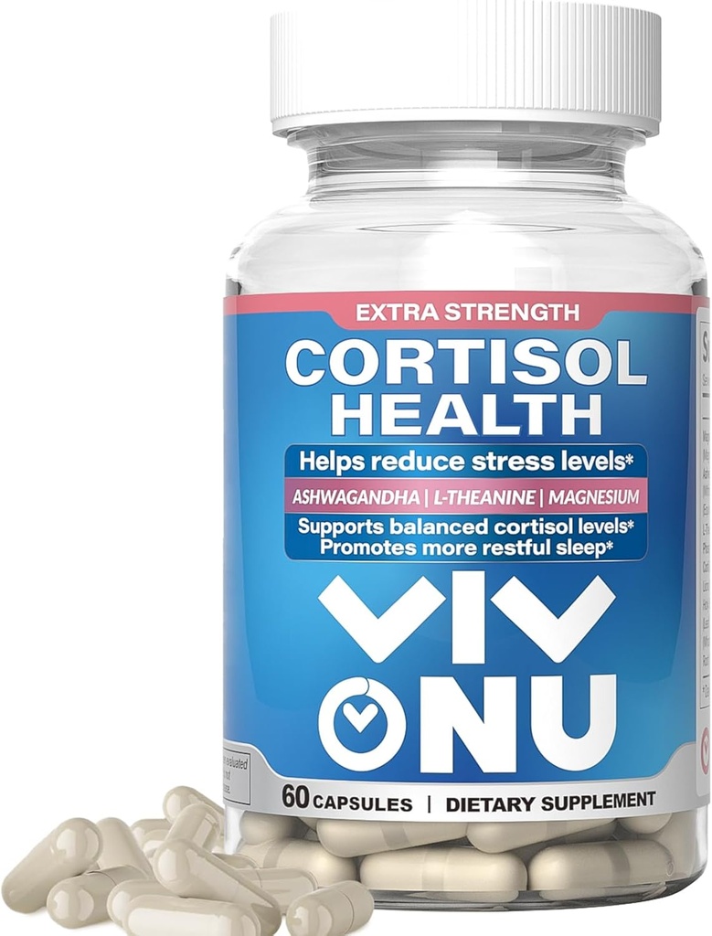 PHNu Cortisol Health - Sustain Sağlıklı Enerji, Dengeli Cortisol Yanıtı, Rahatlama ve Derin Uyku - Ashwagandha | L-Theaine | Magnezyum - Non-GMO – 60 Capsules