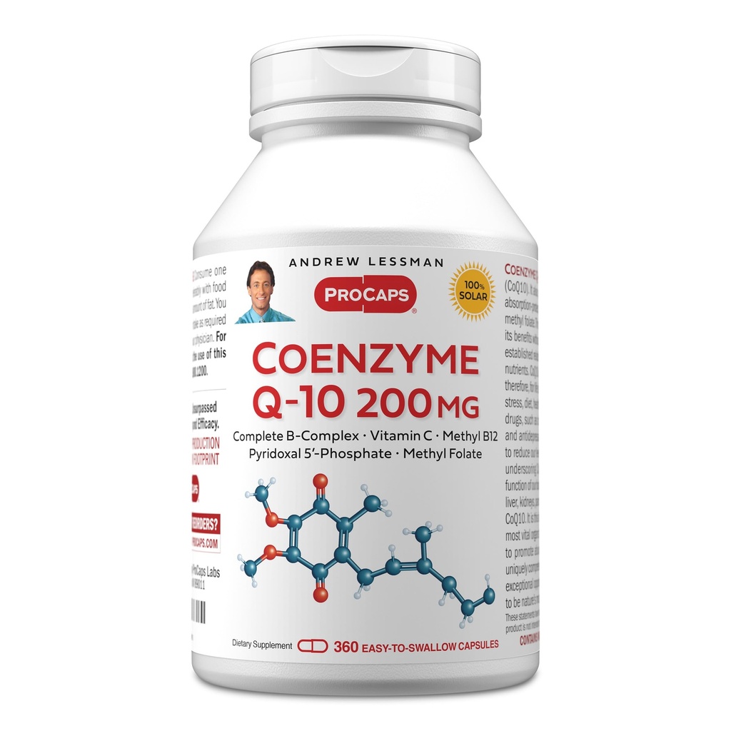 ANDREW LESSMAN Coenzyme Q-10 200 mg 360 Capsules - Enerji Üretimi ve En İyi Temel Organ Fonksiyonu, Anti-Oxidant Support, Apleted by Aging, Plus B-Complex. Swallow Capsules kolay