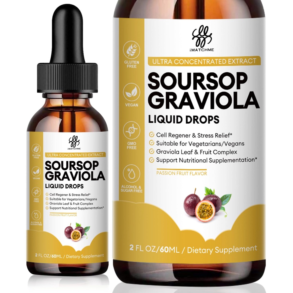 IATCHMME Premium Soursop Graviola for Digestion, Support Health Skin & Sleep, Soursop Extract Liquid Drop from Graviola Leaf and Fruit, Sugar/Caffeine/Gluten Free, Passion Fruit Flavor, 2 Fl Oz