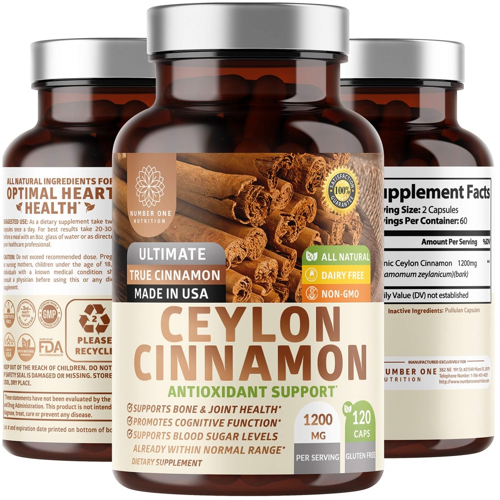 N1N Premium Ceylon Cinnamon 1200 mg [% 100 Organik Ceylon Cinnamon] Sağlıklı Circulation, Beyin ve Ortak Fonksiyonlar,120 Caps