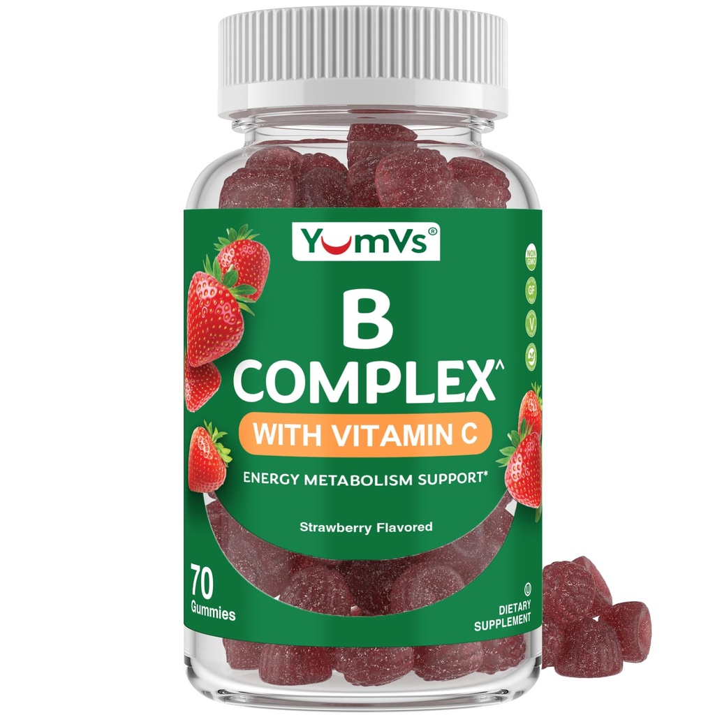 B Complex Gummies with Vitamin C – Great Tasting 1 a Day Energy & Nervous System Support for Yetişkinler – Vegan, Kosher, Non-GMO Vitamin B Kompleks Gummies with B12, B6, Niacin & Folic Acid – 70 Kont