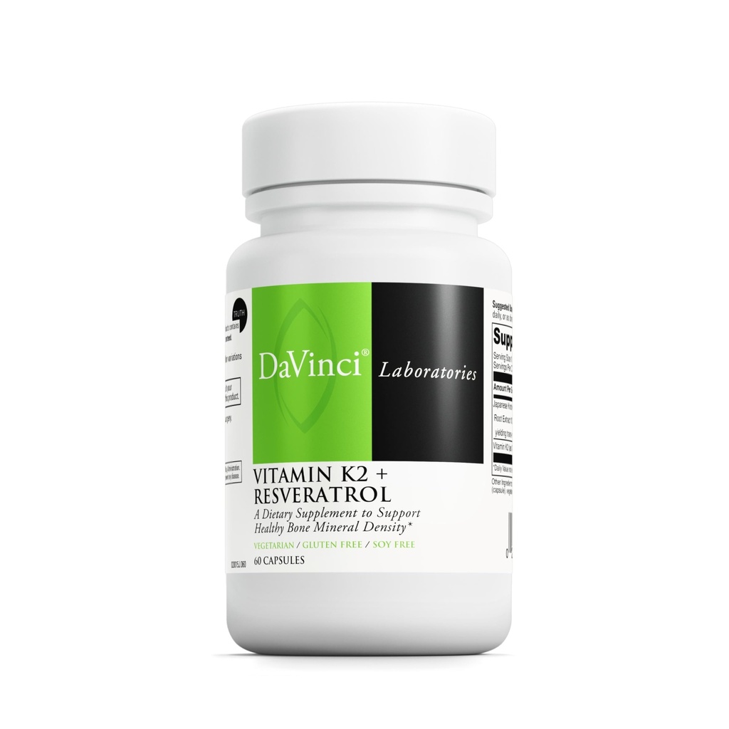 Davinci Laboratuvarlar K2 & Resveratrol - Bone Health & Cardiovascular Supplement with Antioksi Support* - Vegetarian, Gluten-Free & Soy-Free - 60 Capsules
