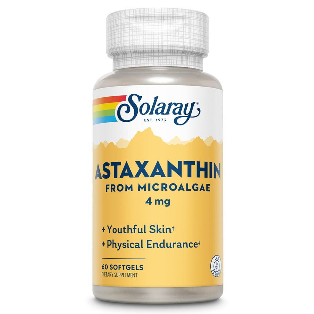 SOLARAY Astaxanthin 4 mg | Antioksi | Sağlıklı Göz, Skin, Cardiovascular Fonksiyonl & Ortak Destek | 60 Softgels