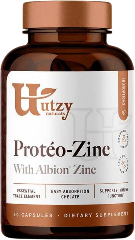 Utzy Naturals Protéo-Zinc | Albion Chelated Zinc Bisglycinate (TRAACS®) for Immune Health | Made in The USA | 60 Capsules