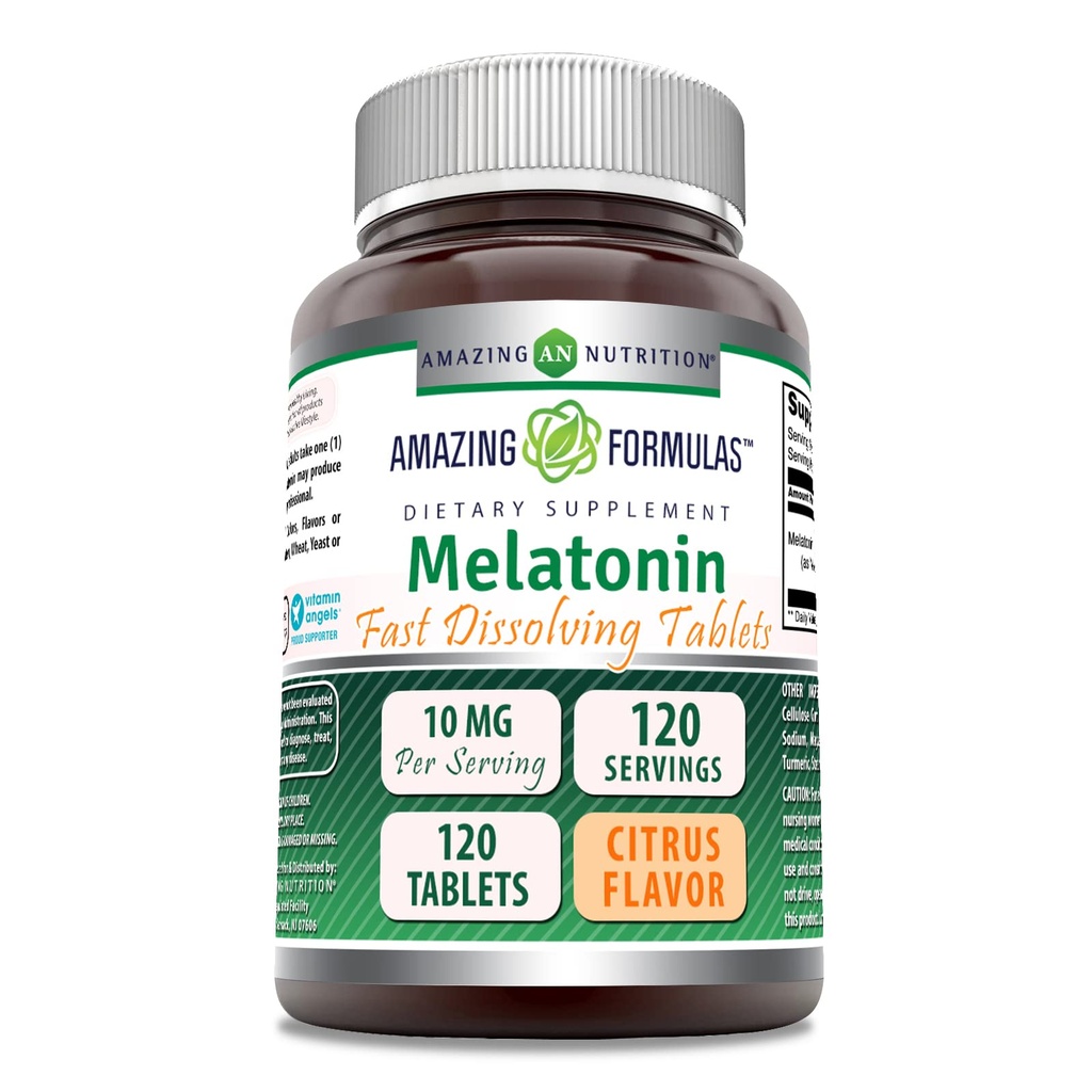 Amazing Formulas Melatonin 10 Mg | Hızlı Dağıtım Tabletleri Tamam | Citrus Flavor | Non-GMO | Gluten-Free | Made in USA (1 Pack | 120) Count)