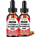 2 Pack Liquid Iron Supplement w/ Vitamin C, A, B-Complex, Vegan Iron Drops Kadınlar, Erkekler ve Çocuklar için Yüksek Potency Sıvı Vitamin & Demir Supplements - Red Blood Hücre, Enerji, Anemi & Fatigue