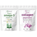 Mikro Malzemeler Multi Collagen Protein Toz 16oz & Vegan Omega 3 Algae Oil Supplement Sche 2 Pack | Grass-Fed Collagen Peptides | Omega-3 Full Spectrum Alternative to Fish Oil Oil
