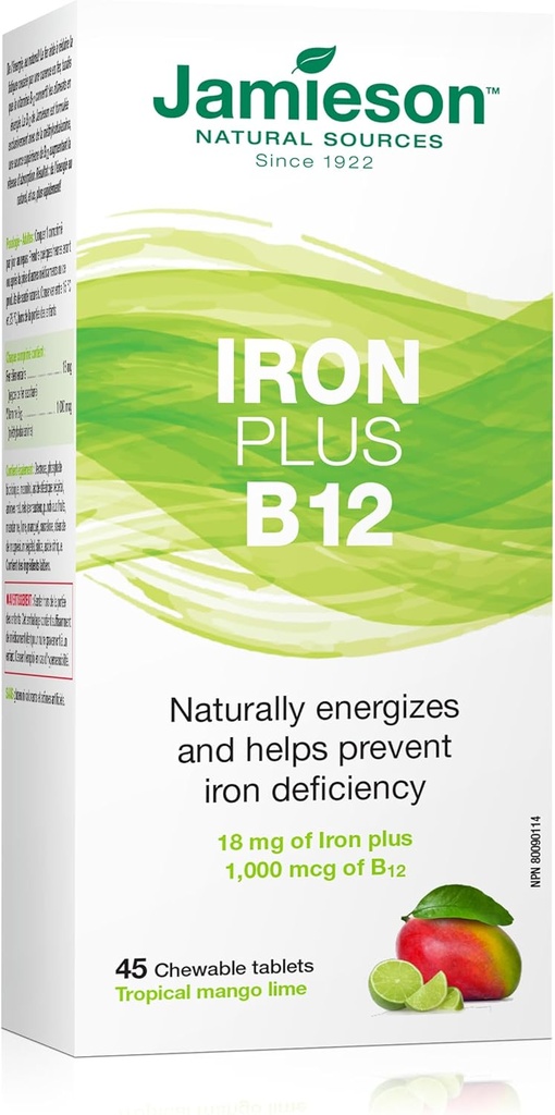 Jamieson Iron + Vitamin B12, 45 çiğnenebilir sekmeler