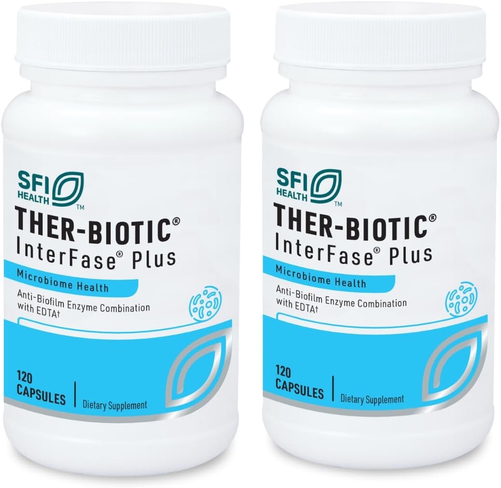 Klaire Labs SFI Health Interfase Plus - Enzyme Kombinasyon Biyofilm Matrix + EDTA - Gastrointestinal System, Gut Flora, Biofilm & Detox Desteği (120 Capsules / 2 Pack)