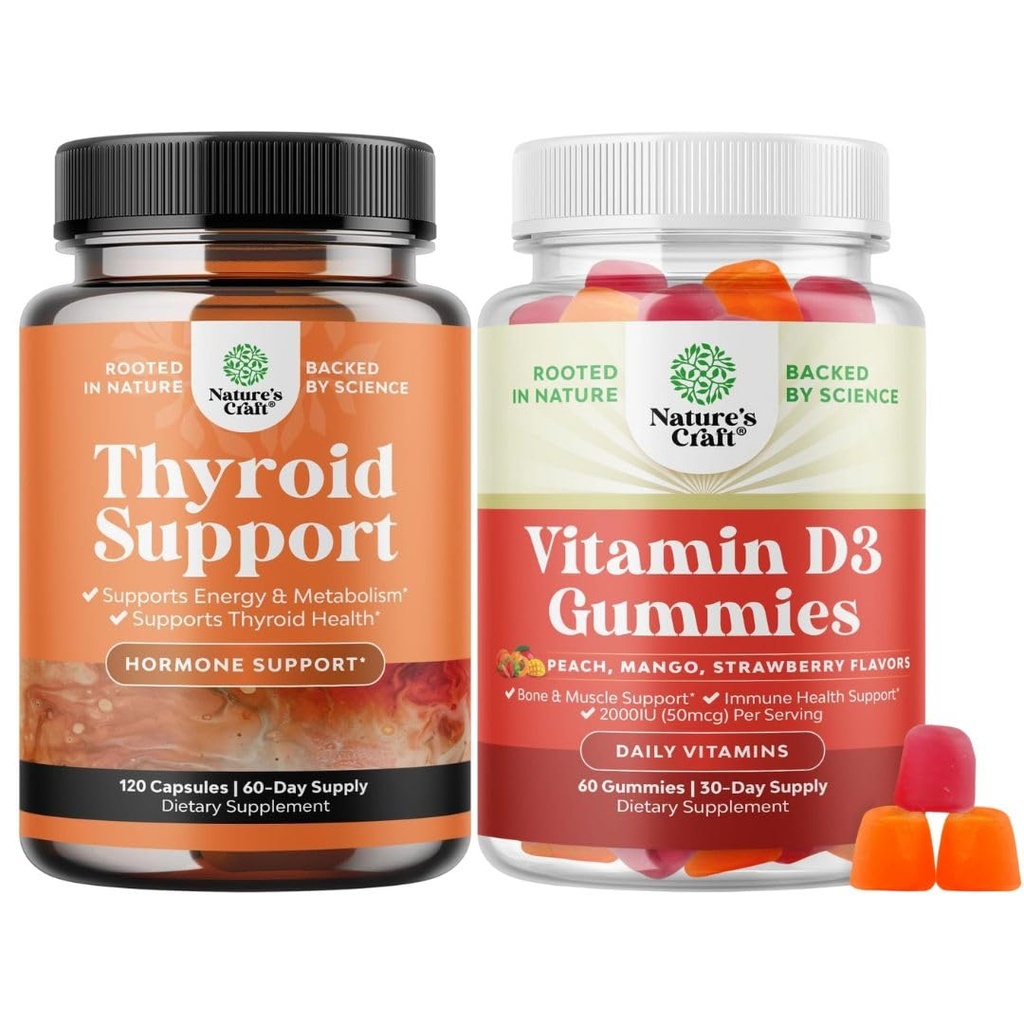 Herbal Thyroid Desteği - Potent Kelp Iodine with L Tyrosine, Bladderwrack, Selenium & Pure Ashwagandha ve Vitamin D3 Gummies - Bone Muscle için 2000IU'ya hizmet etmek için D Yetişkinler