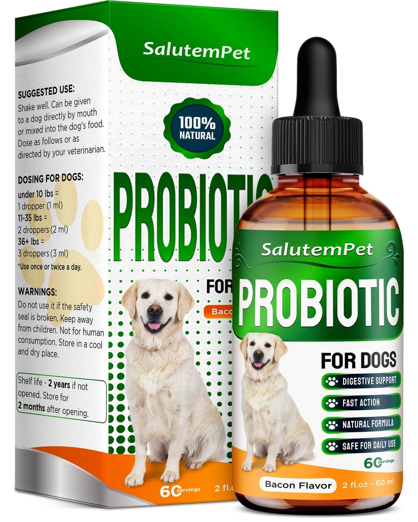 Köpekler için Probiyotikler | Köpekler ve Puppiler için Sıvı Probiyotikler | Prebiyotik & Digestive Enzymes | Gut Flora Desteği ve Digestive Care | Bacon Taste | 2 Oz Oz
