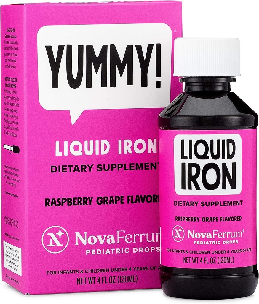 NovaFerrum Yummy | Çocuk ve Toddler için Beslenme Demir Tamamı | Çocuklar için Sıvı Demir | 1mL Dose | 4 & Under | Gluten Free Certified | Sugar-Free | Raspberry