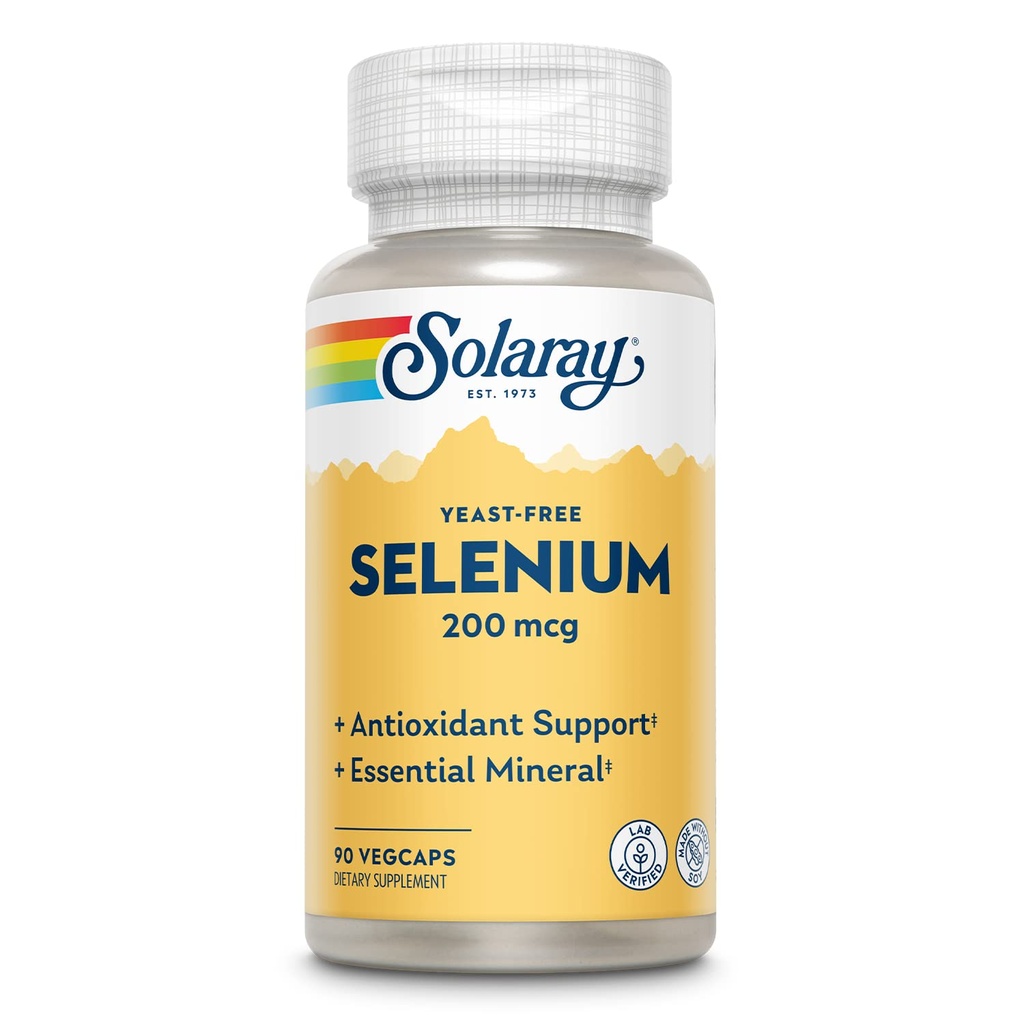 Solaray Yeast Free Selenium 200mcg, Selenium Capsules for Health Yourroid Function & Immune Support, High Abxia Supplement, Vegan, 90 Hizmet, 90 VegCaps