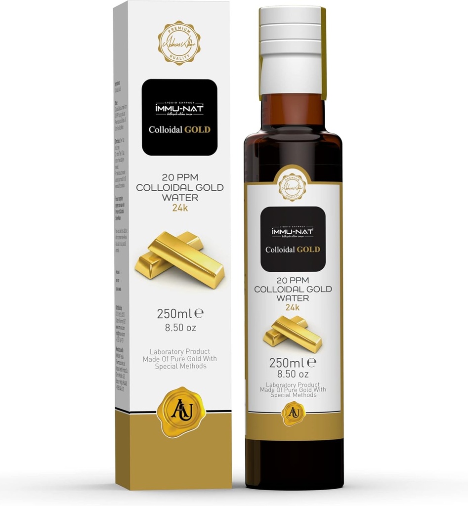 Colloidal Gold Water 24K Pure Liquid 20PPM (8.5oz) Geliştirilmiş Bilişsel Fonksiyonlar, Focus, Yaratıcılık, Calmness, Sleep Aid - Pineal Gland Decalcification